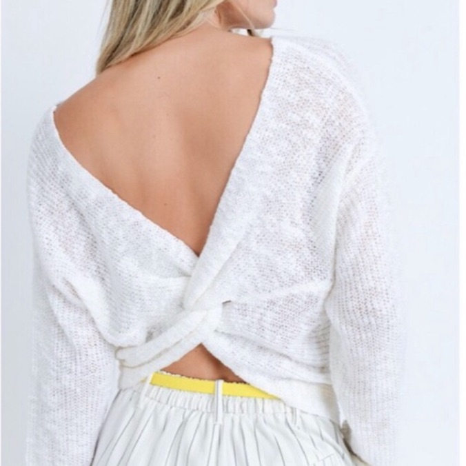 White Twist Back Sweater Top